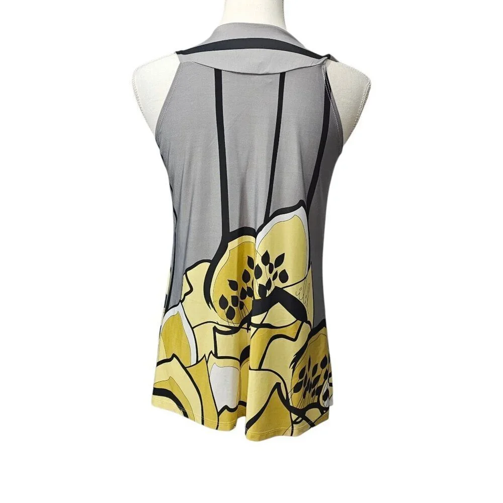 Vibe Floral Rose Mesh Detail Top Retro Sleeveless Gray And Yellow Tank Top - Picture 5 of 6